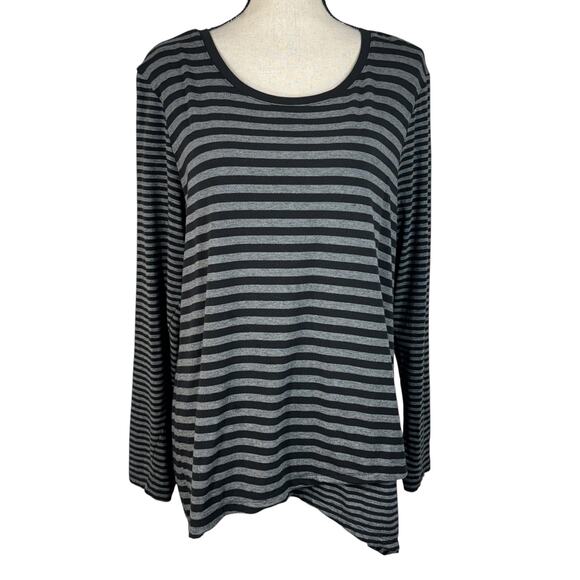 Christopher & Banks X-Large Top Striped Shark-Bite Hem Long Sleeve Stretch Lined - Picture 1 of 9
